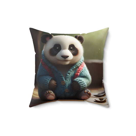 Cute Panda Winter Edition Square Pillow