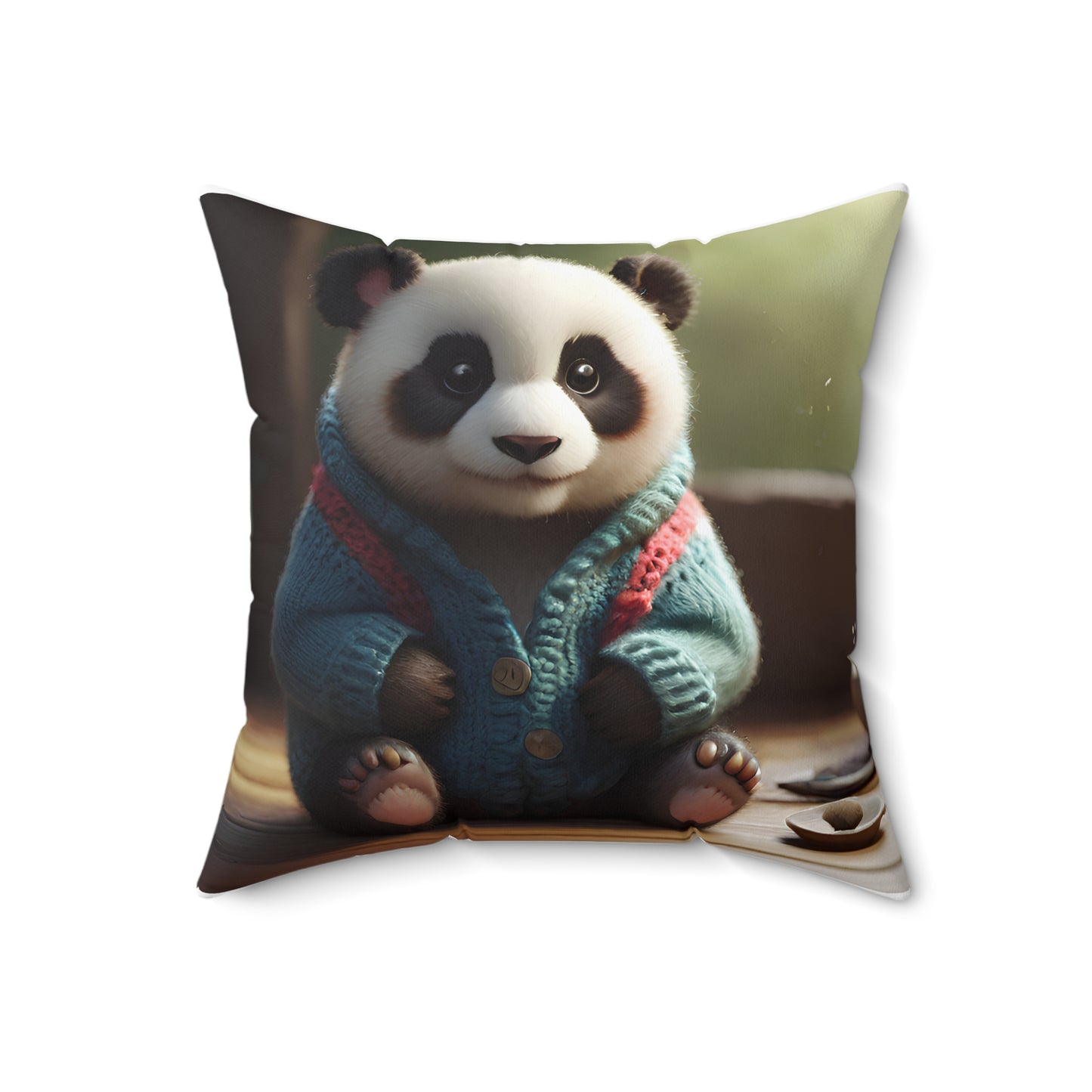 Cute Panda Winter Edition Square Pillow