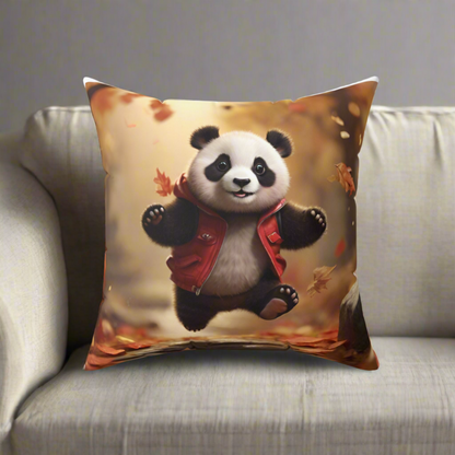 Cute Panda Autumn Edition Square Pillow