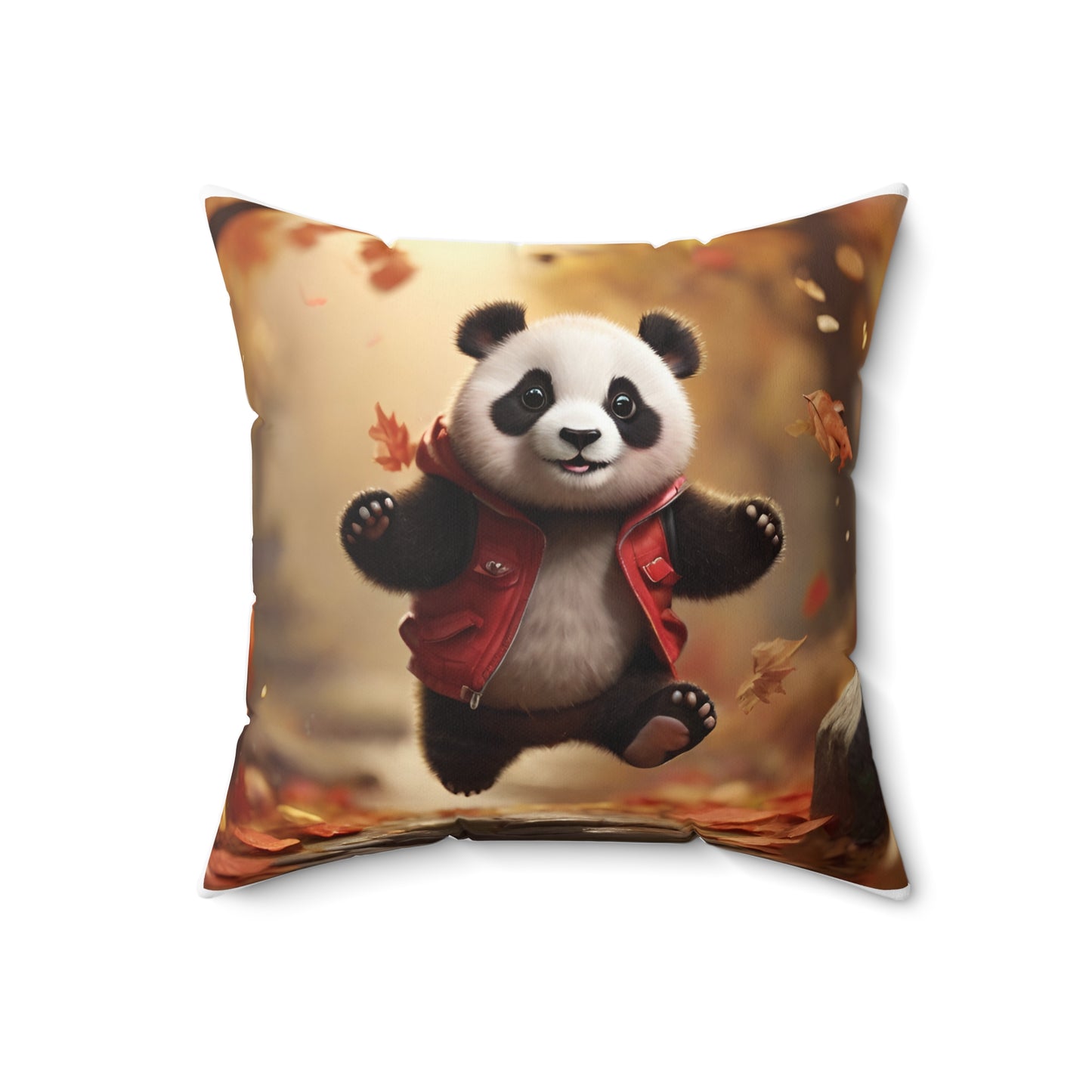 Cute Panda Autumn Edition Square Pillow